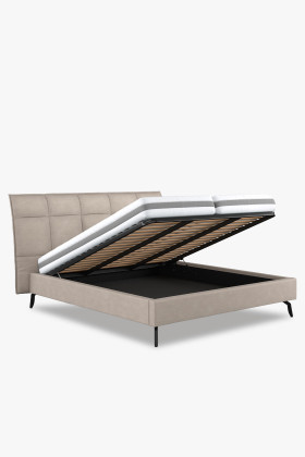 Stoffbett 160x200 cm mit Stauraum und schwarzen Metallfüßen